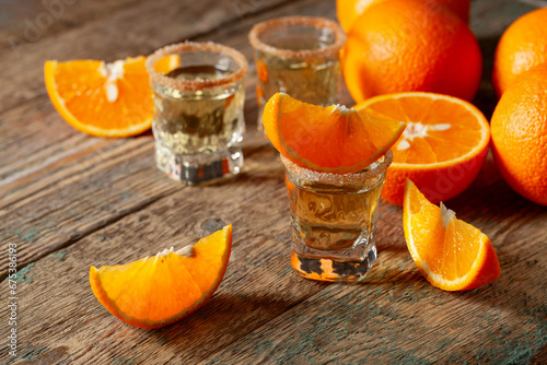 Obraz na płótnie Orange liqueur with fresh fruits.