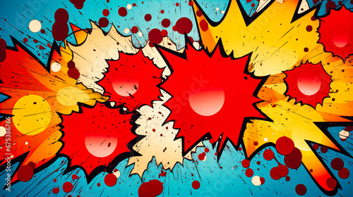 Pop art comic panels, Vintage style, Bold halftone dots with expressive action bubbles,