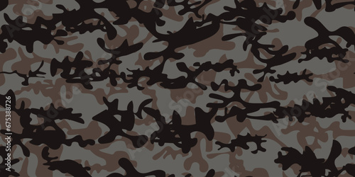 Camouflage Seamless Repeat. Gray Hunter Pattern. Seamless Paint. Digital Dirty Camouflage. Fabric Black Pattern. Abstract Vector Camoflage. Tree Urban Grunge. Black Camo Paint. Army Military Print. photo