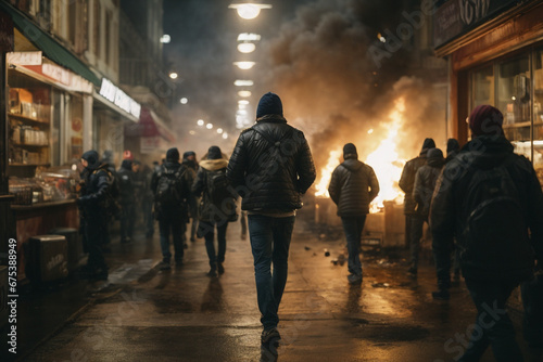 People rioting in the streets photo