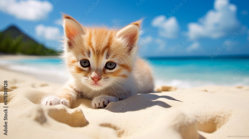 Obraz premium kitten on the beach
