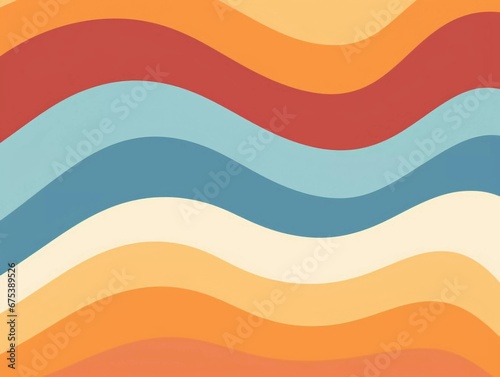 Rectangular retro poster background 1970s hippie colors. simple old fashioned abstract wavy lines , AI generator