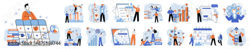 Time management. Vector illustration. The time management metaphor compares time to limited resource Professional time management skills are crucial for career success Streamlining processes