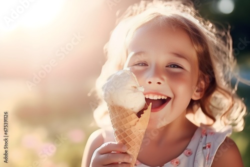 girls eating ice cream in waffle cones at an outdoor