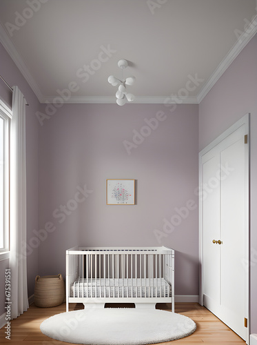 Realistic baby girl room design medium shot.