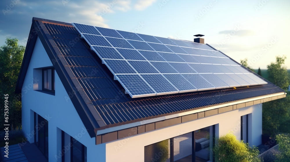 Aerial view of solar panel modules on residential house roof in a European city. Sun panels installed on building rooftop. Renewable energy sources. Eco sunlight power station. Save planet concept. Aerial view of solar panel modules on residential house roof in a European city. Sun panels installed on building rooftop. Renewable energy sources. Eco sunlight power station. Save planet concept.
