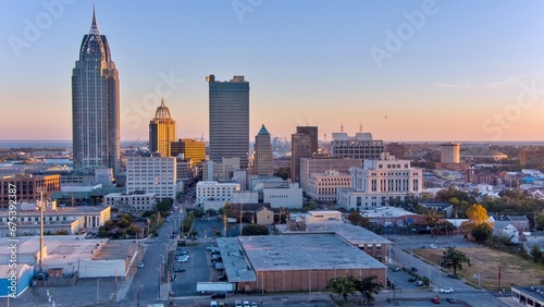 HDR shot of the downtown Mobile  Alabama skyline at sunset