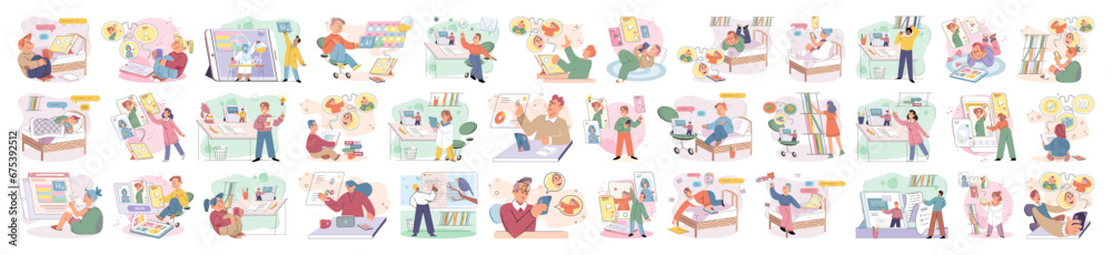 Children with smartphone. Vector illustration. The allure digital world often leads children to spend excessive time on their devices Smartphones have become ubiquitous presence in lives children Children with smartphone. Vector illustration. The allure digital world often leads children to spend excessive time on their devices Smartphones have become ubiquitous presence in lives children