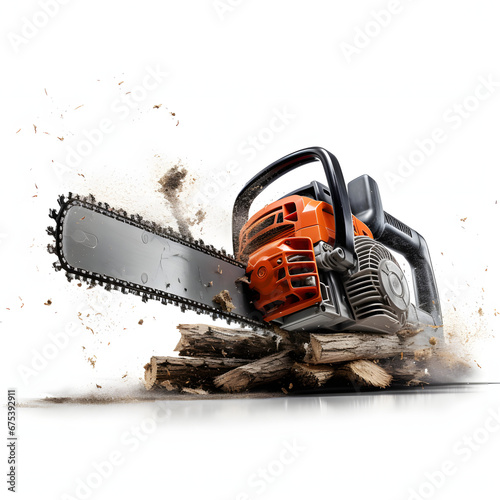 chainsaw in action isolated on white background, png photo