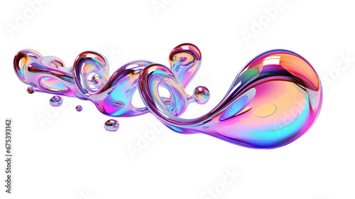 Holographic twisted liquid 3d render glossy shape isolated on transparent background. Generative AI