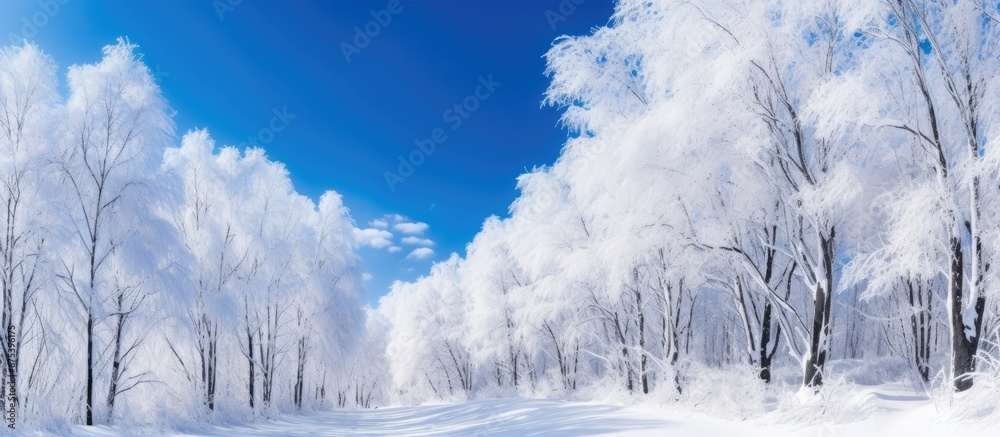 On a beautiful winter day the sky displayed a breathtaking landscape adorned with white snow covered trees and icy branches creating a stunning contrast of blue and white showcasing the mag