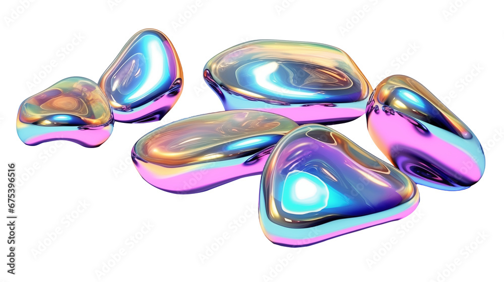 3d render holographic liquid shapes isolated on transparent background. Generative AI 3d render holographic liquid shapes isolated on transparent background. Generative AI