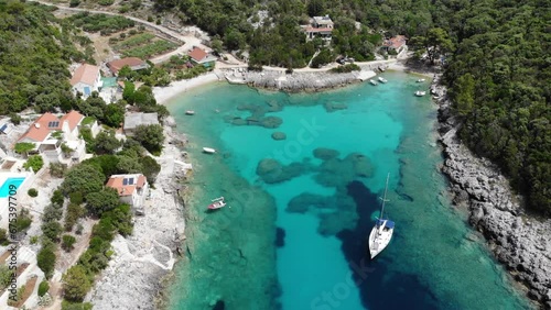Korcula island landscape in Croatia. Paradise cove with white boats - Rasohatica bay of Korcula island.