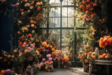 Dreamy imaginary fairy florist room - elegant greenhouse - flowers arrangments for interior decor