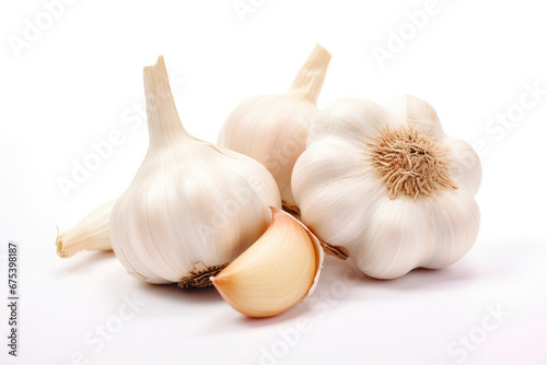 Garlic fresh healthy vegetable on white background. Fresh wholefoods farmer s market produce. Healthy lifestyle concept and healthy food.
