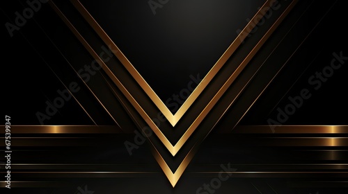 Abstract geometric gold arrow direction on black photo