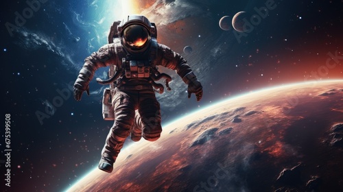 Astronaut with planet background element