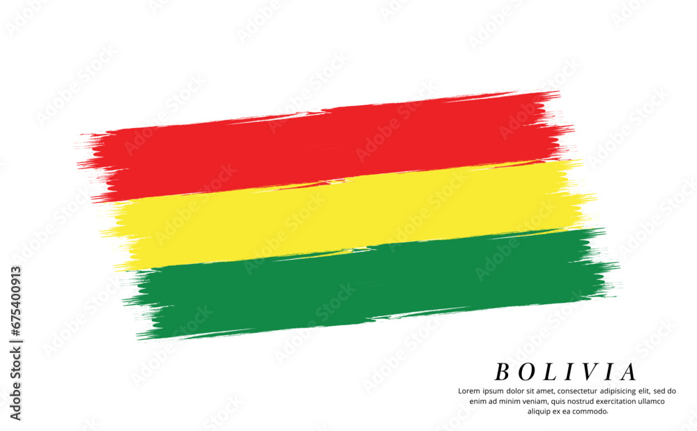 Obraz premium Bolivia flag brush vector background. Grunge style country flag of Bolivia brush stroke isolated on white background