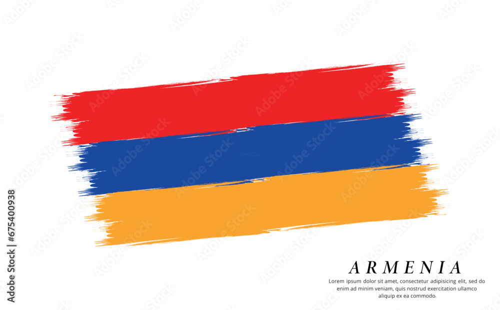 Armenia flag brush vector background. Grunge style country flag of Armenia brush stroke isolated on white background Armenia flag brush vector background. Grunge style country flag of Armenia brush stroke isolated on white background