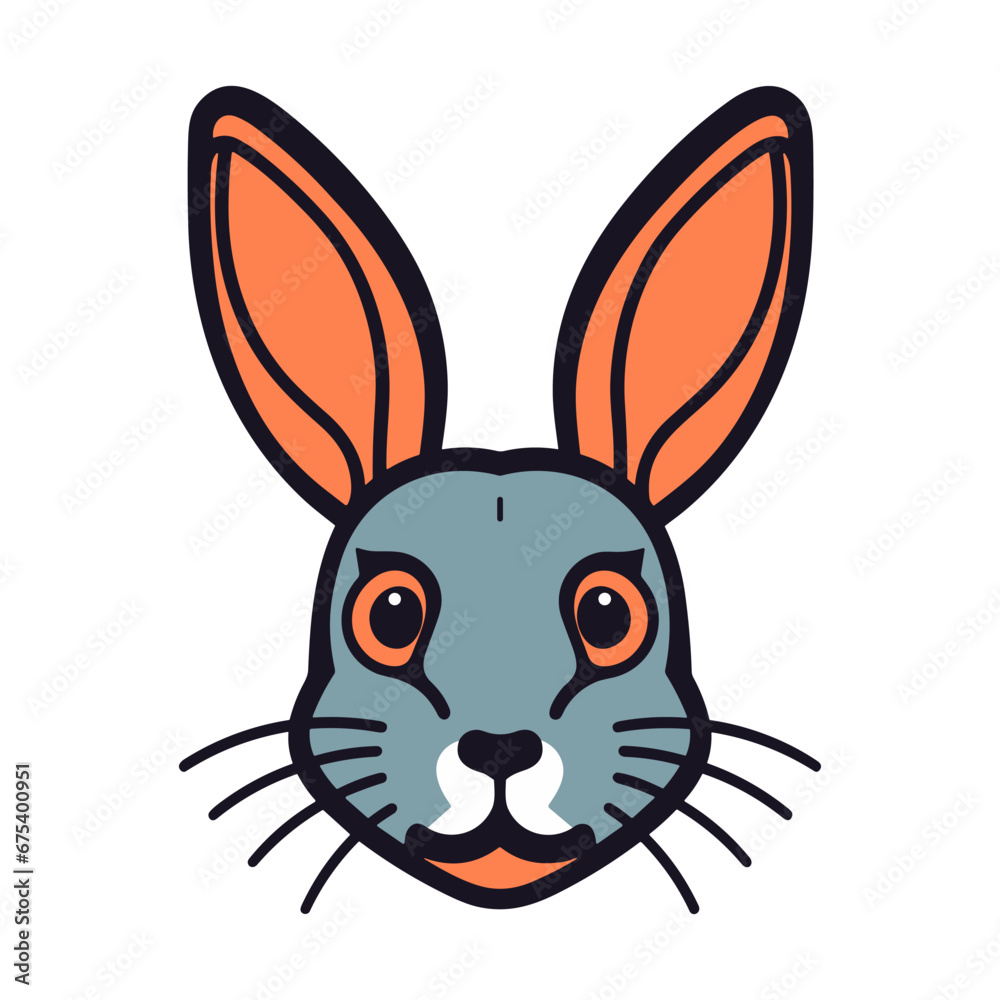 Rabbit face. Cartoon illustration of a rabbit face in flat design