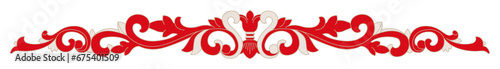 Red white ornate design. Swirl curls symmetrical border decoration. Intricate pattern of filigree. Abstract art graphics.