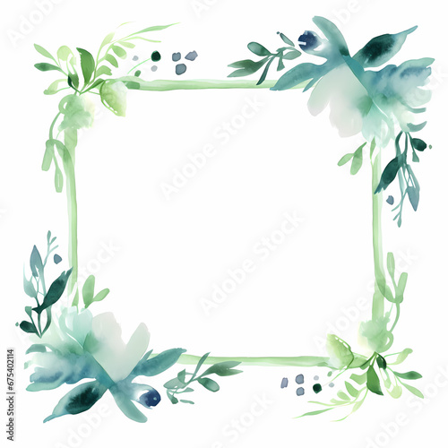 Green watercolor frame with a floral design