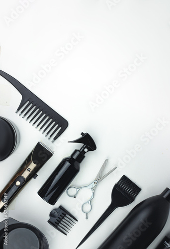 Set hairdresser's accessories on white background. Professional hairdresser's accessories. hairdresser salon concept, hairdressing tool set. Haircut accessories
