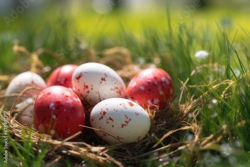 Divertidos huevos de pascua en una cesta para celebrar la pascua. 