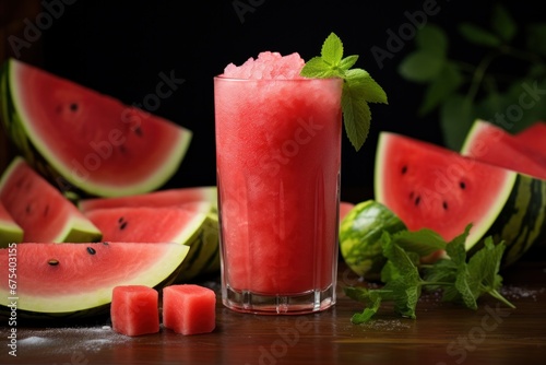 Wallpaper Mural Fresh watermelon juice with ice in a glass looks delicious. Torontodigital.ca