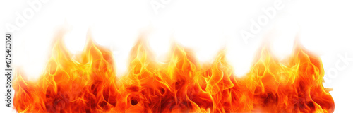 Row of Fire flames isolated on cutout PNG transparent background