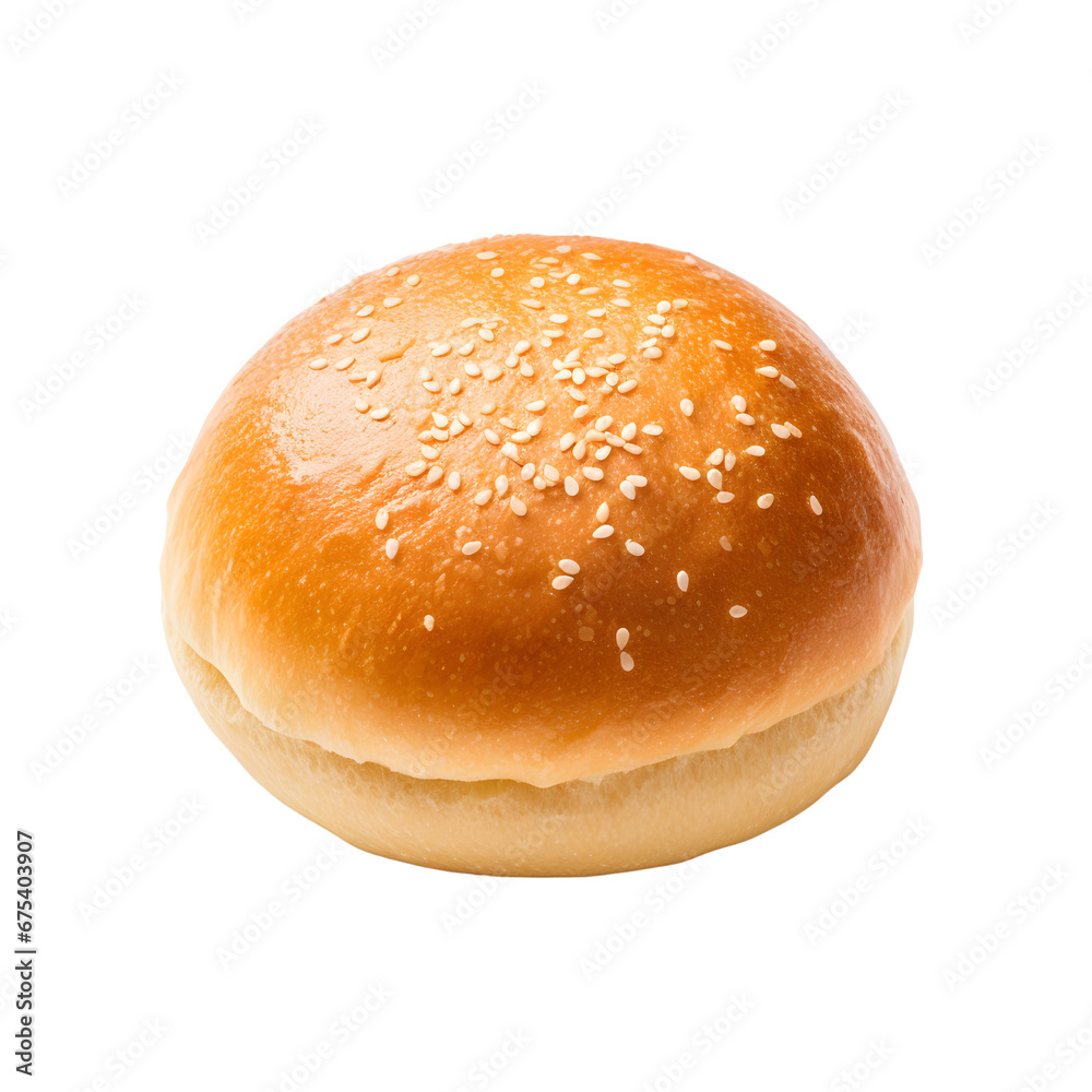 Freshly baked burger bun with sesame seeds, isolated on a transparent background. Freshly baked burger bun with sesame seeds, isolated on a transparent background.
