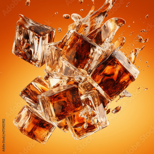 3d rendering of ice, orange background, Generative AI