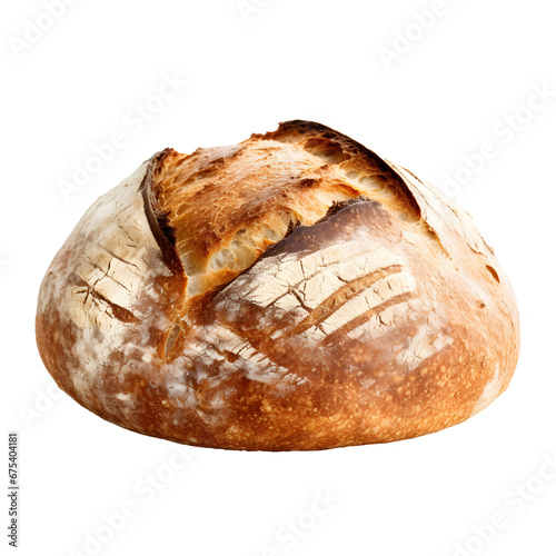 Artisan sourdough bread with a golden crust, isolated on a transparent background.