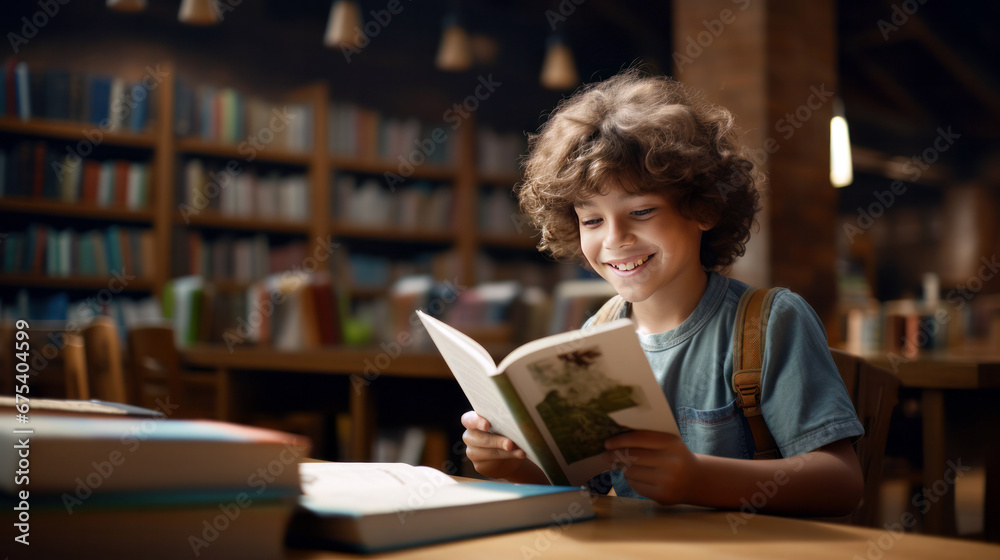 kid reading book in library kid reading book in library