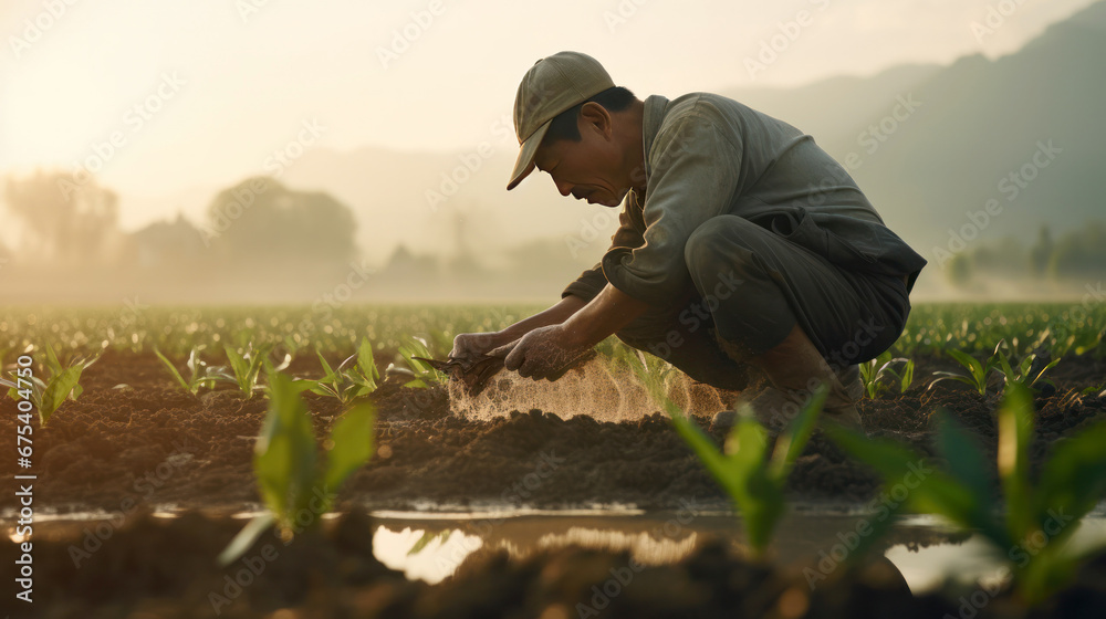 Chinese farmer working in rice field Chinese farmer working in rice field