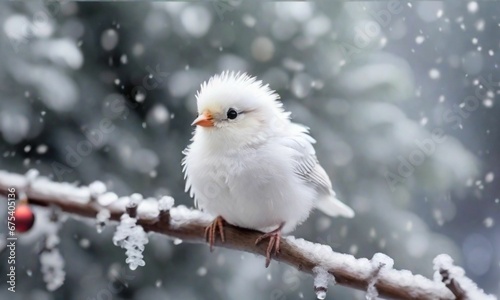 A Cute and Lovely Little Bird Perched on a Snow-Covered Tree Branch, Bringing Cheer to the Christmas Season with Its Colorful Plumage. A Charming Symbol of Nature's Wonders in the Cold, Snowy Forest © mostafa