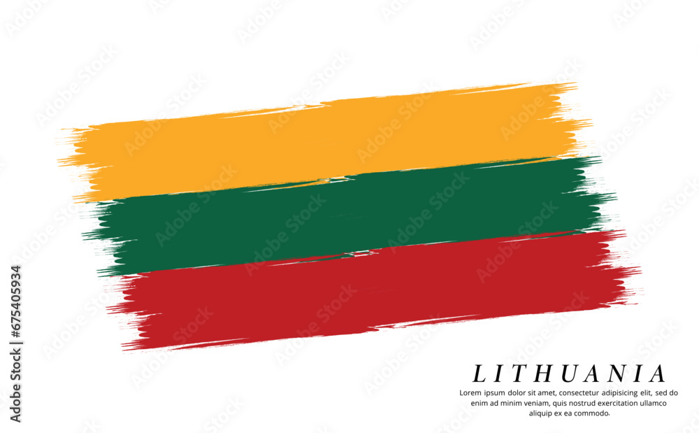 Fototapeta premium Lithuania flag brush vector background. Grunge style country flag of Lithuania brush stroke isolated on white background
