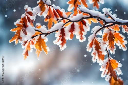 illustration of a maple leaf covered with snow generative ai