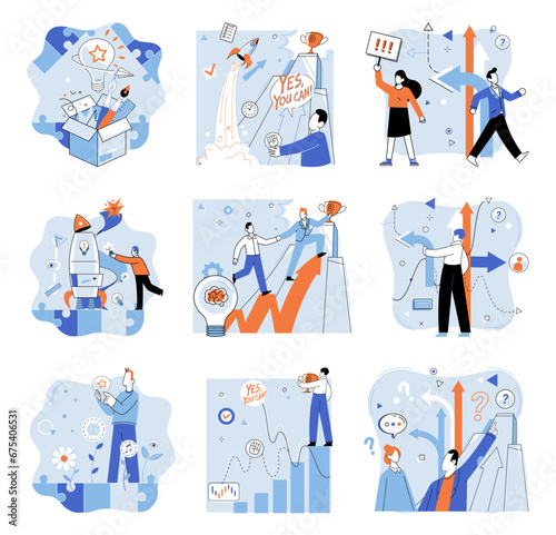 Startup business vector illustration. Startup development relies on thorough research and analysis market trends and customer preferences The startup business metaphor represents transformative