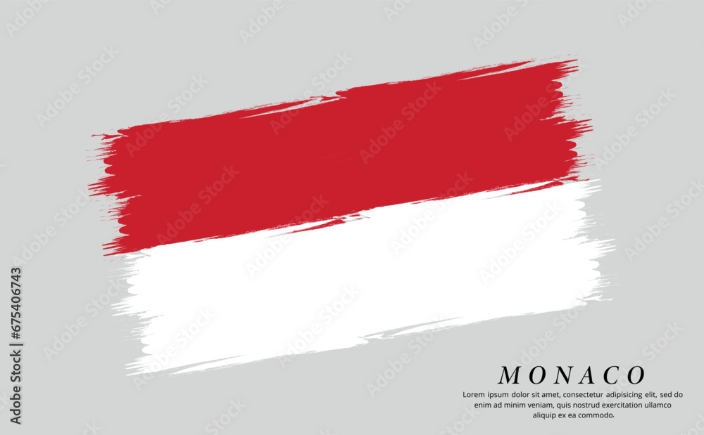 Monaco flag brush vector background. Grunge style country flag of Monaco brush stroke isolated on white background Monaco flag brush vector background. Grunge style country flag of Monaco brush stroke isolated on white background