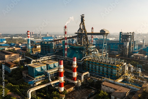 Aerial view of the Wuhan Iron and Steel Plant in the early morning hours.