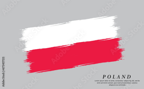 Poland flag brush vector background. Grunge style country flag of Poland brush stroke isolated on white background