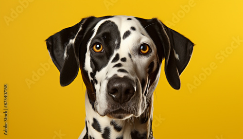 Stylish Dalmatian on Yellow: Well-Groomed Canine Elegance