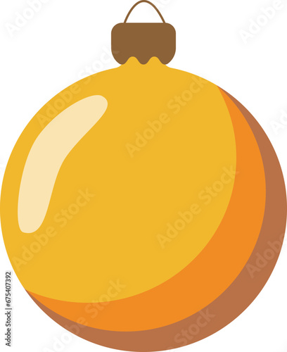 Christmas tree gold ball with bow. Golden bauble decoration, isolated on white background. Symbol of Happy New Year, Xmas holiday celebration, winter.