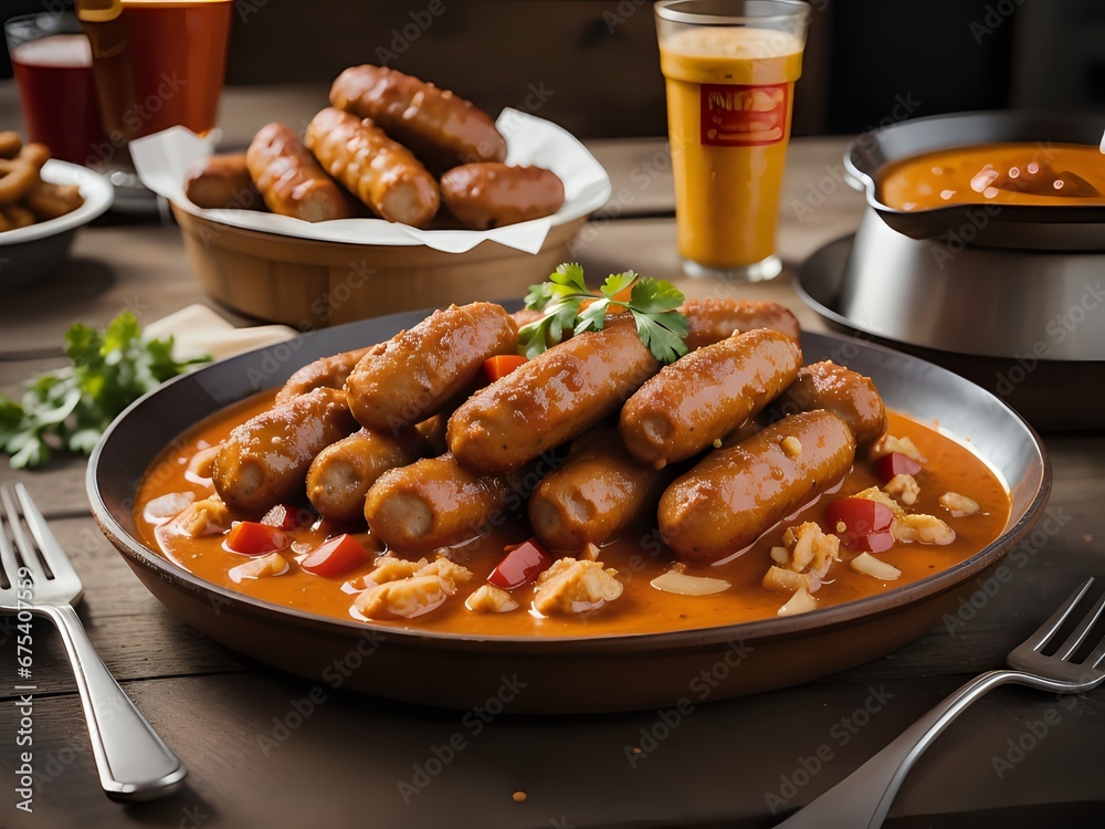 Capturing the essence of Currywurst in a mouthwatering photograph Generative AI Capturing the essence of Currywurst in a mouthwatering photograph Generative AI