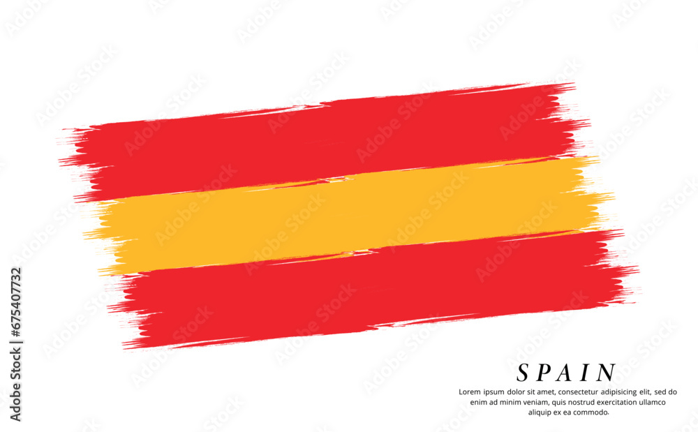 Fototapeta premium Spain flag brush vector background. Grunge style country flag of Spain brush stroke isolated on white background