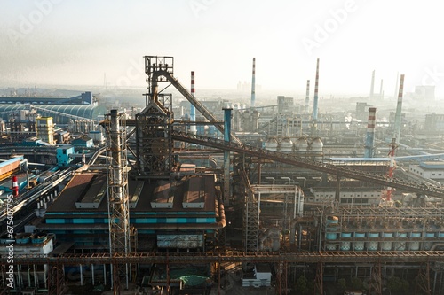 Aerial view of the Wuhan Iron and Steel Plant in the early morning hours.