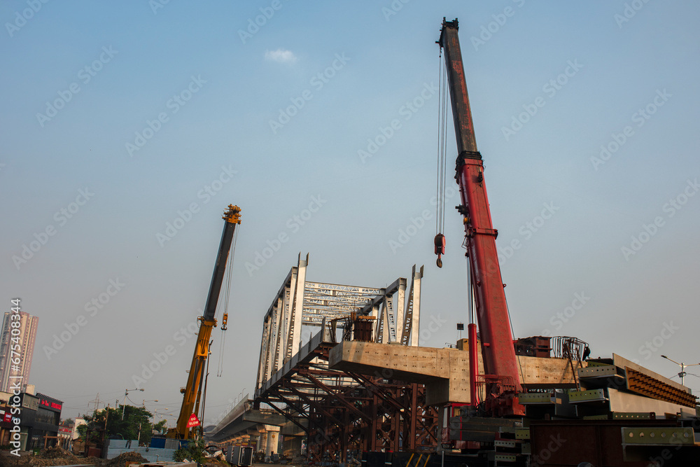 5th November, 2023, Kolkata, West Bengal, India: Under construction metro rail station and bridge in Kolkata. 5th November, 2023, Kolkata, West Bengal, India: Under construction metro rail station and bridge in Kolkata.