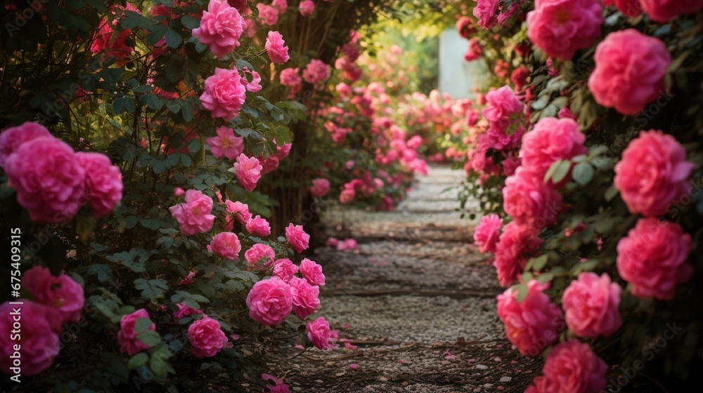 Serene Pink Blossom in Colorful Garden generated by AI tool 