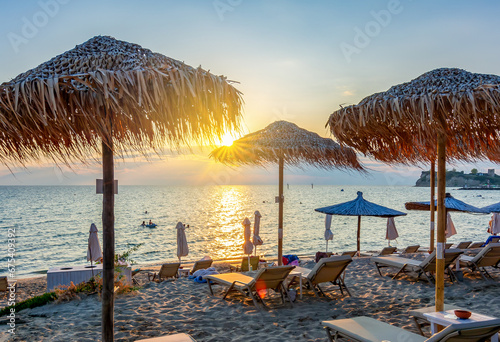 Sunset on Siviri beach, Kassandra peninsula, Chalkidiki, Greece photo